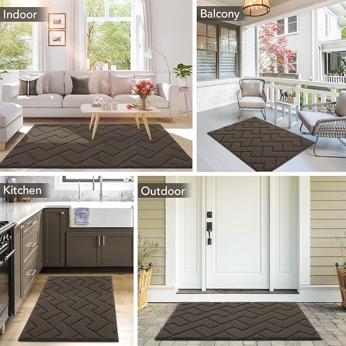 hicorfe Front Door Mat Outside Entrance,20"x31.5" Absorbent Muddy Dirt Resist Welcome Door Mats Outdoor Indoor,Stain and Fade Resistant,Non Slip Backing Entry Mat Doormat for Entryway(Latte)