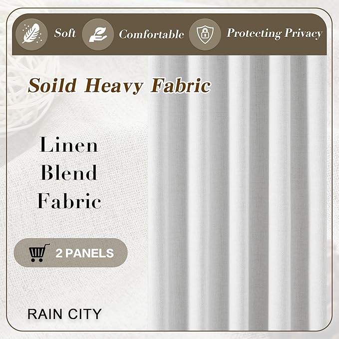 RAIN CITY Snow White Window Curtains 120 Inches Long Room Darkening Privacy Curtains for Living Room Blackout Hook Drapes Back Tab 2 Panels 120 Length