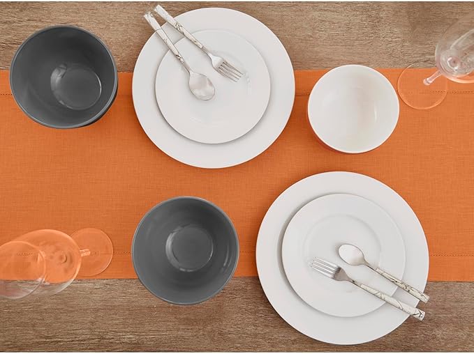 Solino Home Linen Pumpkin Table Runner 90 Inches Long - 100% Pure Linen Hemstitch 14 x 90 Inch Table Runner for Dining, Fall, Autumn, Halloween, Thanksgiving - Classic Hemstitch