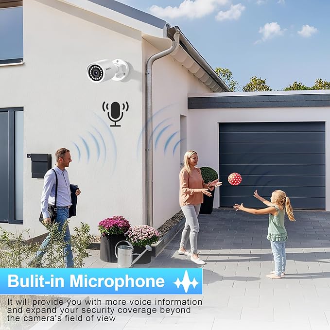 8MP AI PoE Camera, Bullet IP Security Camera Outdoor IP67, Face Detection, Human/Vehicle Detection, Night Vision up to 100ft, 2.8mm Lens Wide Angle 110°, Built-in Mic/Audio, INB8BR38F (White)