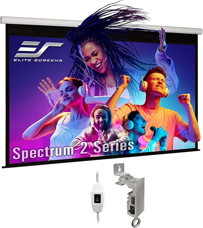 Elite Screens Spectrum2, 91-inch 16:9, 12-inch Drop, Electric Motorized Drop Down Projection Projector Screen, SPM91H-E12