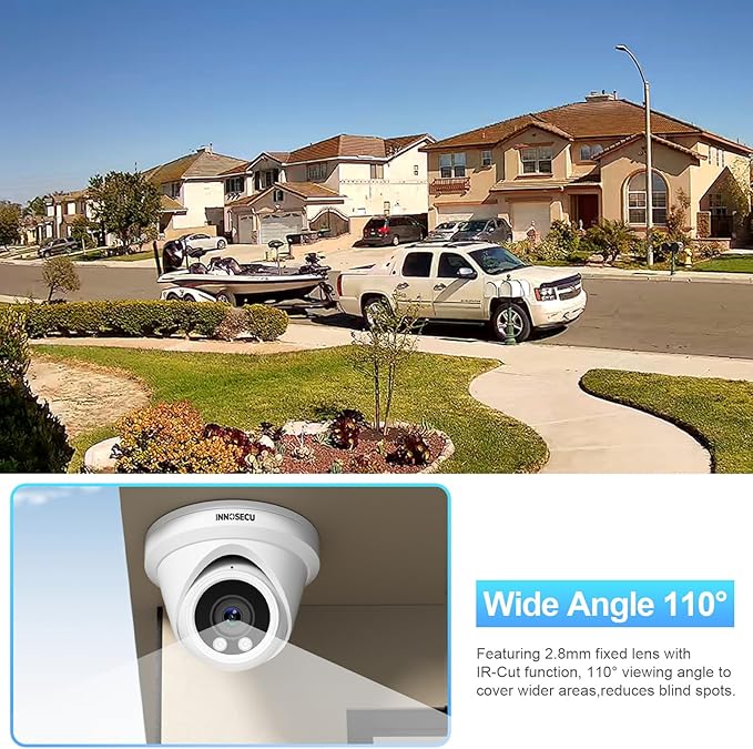 UltraHD 8MP PoE Camera, Turret Wired IP Security Camera Outdoor Indoor, Built-in Mic/Audio, 2.8mm Wide Angle 110°, Human/Vehicle Detection, Fully Works NVR, IND8BR97A (White)