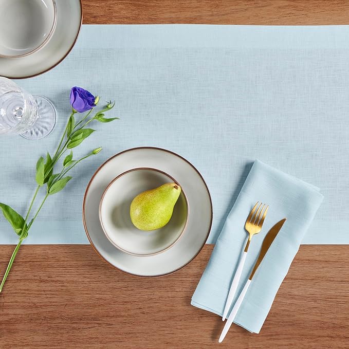 Solino Home Linen Ice Water Table Runner 132 Inches Long - 100% Pure Linen Extra Long Table Runner 14 x 132 Inch - Fete