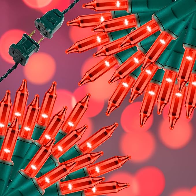 100LIGHTS RED Extra-Bright with End Connectors Christmas Decorative Lights 5.98m UL Certified Mini String Light Set Waterproof for Home Garden Holiday Christmas Tree Party Patio Decor Wedding
