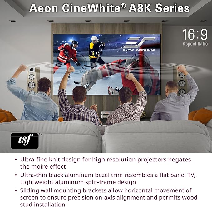 Elite Screens Aeon CineWhite A8K Wide, 158-INCH DIAG, 2.35:1 Aspect Ratio, Acoustically Transparent Perforated Weave, AR158CA8K-WIDE