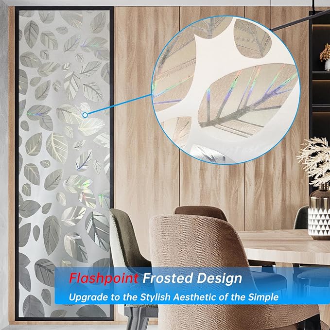 Window Privacy Film with Installation Tools,Static Cling, Anti UV, Heat Control, Ideal for Home Shower Office Glass Door (Leaf White (Glue-Free), 23.6X78.7Inch)