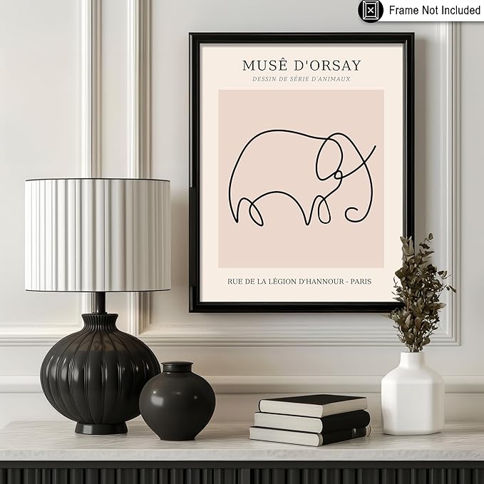 Poster Master Vintage Poster - Retro One Line Elephant Drawing Print - Elephant Art - Minimal Gift for Men, Women, Animal Lover - Abstract Wall Decor for Home, Office, 24x32 Unframed Wall Art