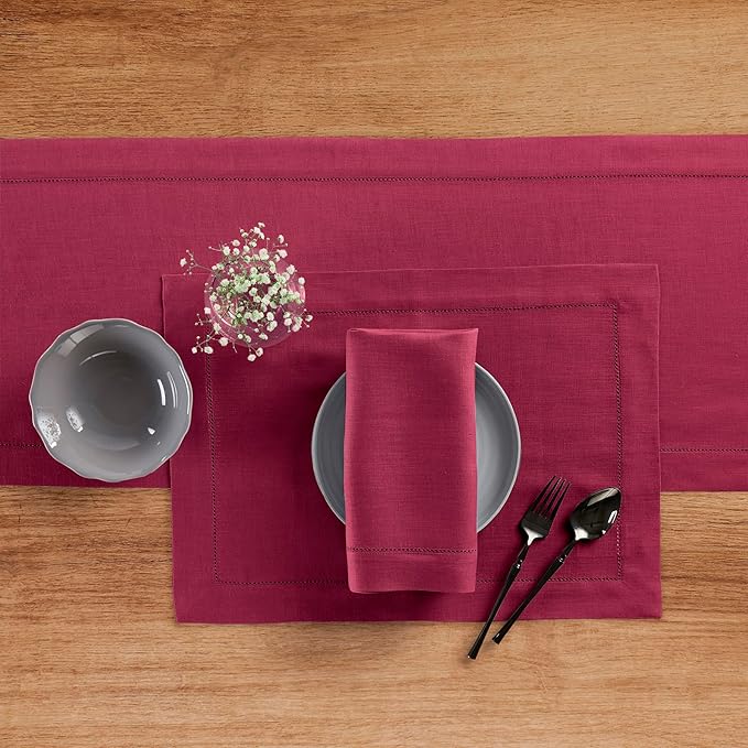 Solino Home Linen Beet Table Runner 72 Inches Long - 100% Pure Linen Hemstitch Table Runner 14 x 72 Inch for Dresser, Dining, Fall, Autumn, Halloween, Thanksgiving - Classic Hemstitch