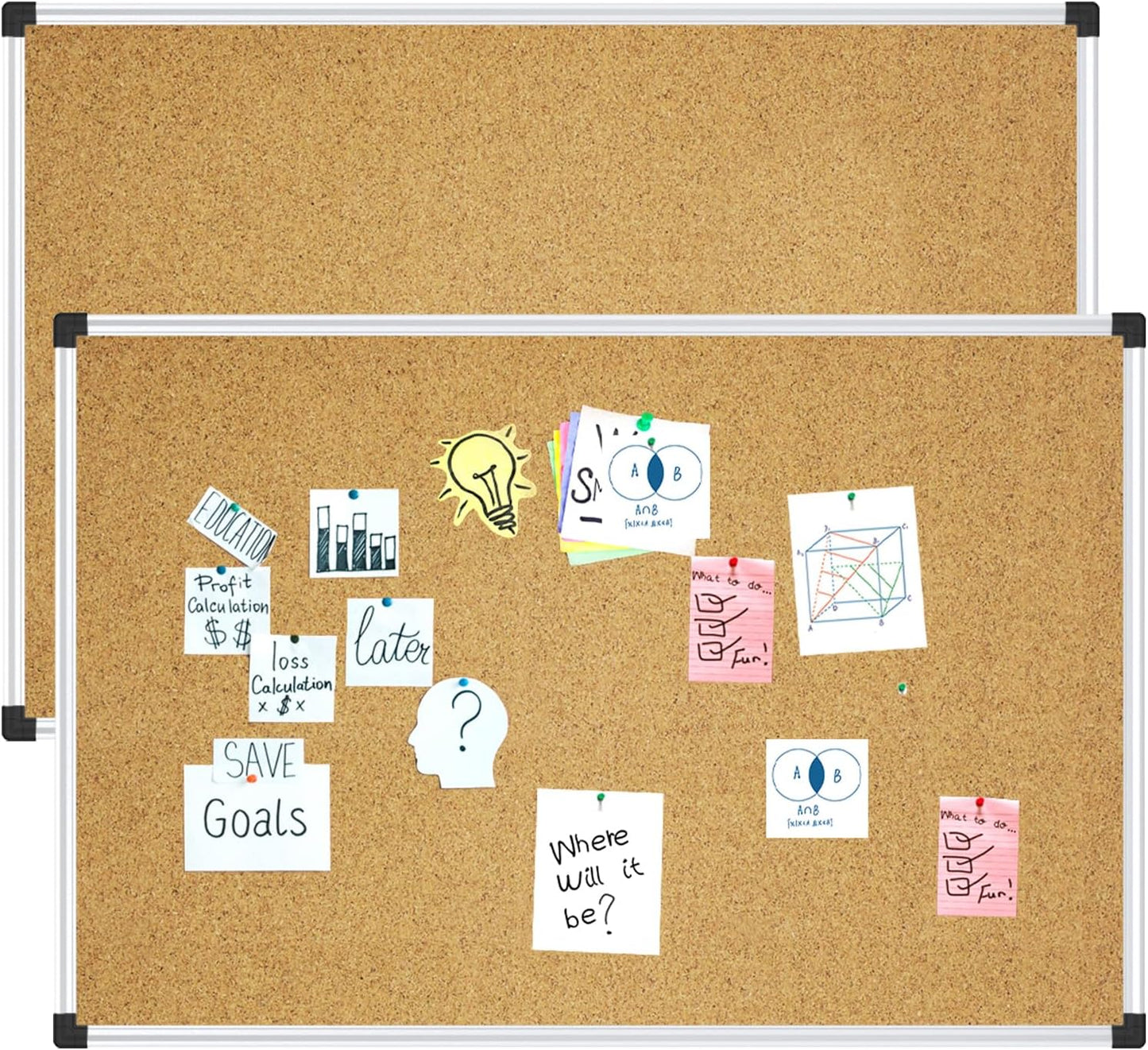 XBoard 36 x 24 Inch Cork Bulletin Notice Pin Board for Wall with Aluminum Frame for Home School & Office Display (Pack of 2)