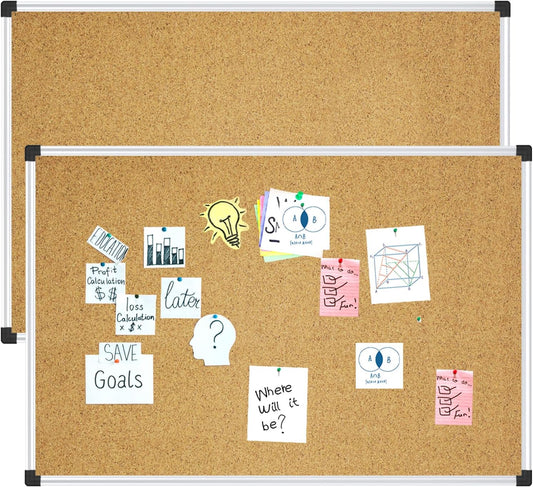 XBoard 24 x 18 Inch Cork Bulletin Notice Pin Board for Wall with Aluminum Frame for Home School & Office Display (Pack of 2)