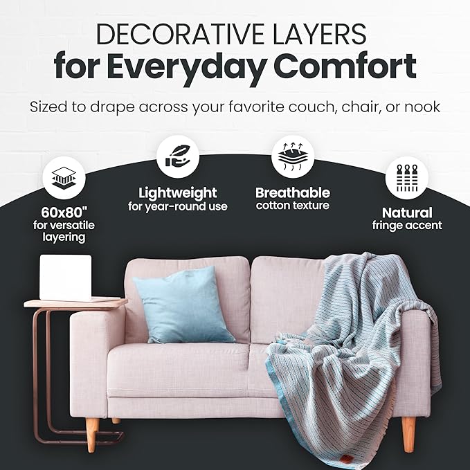 Gold Case Throw Blanket for Couch – 100% Recycled Turkish Cotton Blankets & Throws – Elegant Decorative Throw Blankets for Living Room Sofa – Woven Throws for Couch – Vintage Beige – 60x80