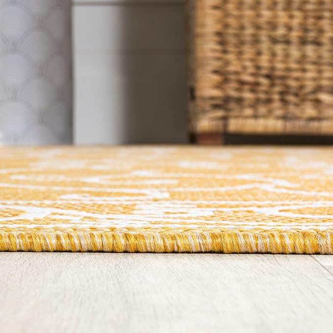 JONATHAN Y Vintage Filigree Indoor Outdoor Area Rug 9X12 Yellow/Cream, Charleston Textured Weave for Backyard, Patio, Porch, Easy-Cleaning, High Traffic, Pet-Friendly, Non-Shedding (SMB106L-9)