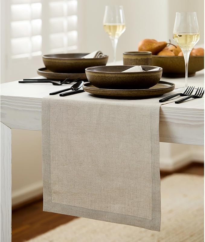 Solino Home Linen Natural Table Runner 36 Inches - 100% Pure Linen Small Table Runner 14 x 36 Inch Ideal for Dresser and Coffee Tables - Fall, Autumn, Thanksgiving - Fete