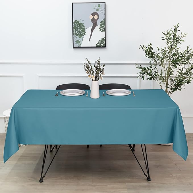 sancua Rectangle Tablecloth - 60 x 120 Inch - Stain and Wrinkle Resistant Washable Polyester Table Cloth, Decorative Fabric Table Cover for Dining Tables, Buffet Parties and Camping, Teal