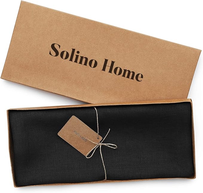 Solino Home Linen Black Table Runner 90 Inches Long - 100% Pure Linen 14 x 90 Inch Table Runner for Dining, Fall, Autumn, Halloween, Thanksgiving - Fete