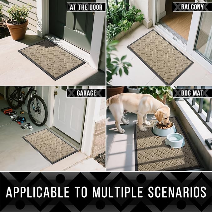 Yimobra Front Door Mat Outdoor Indoor 29.5x17, All-Season, All-Weather, Heavy Duty Welcome Door Mats Outside Entrance, Non Slip Porch Patio Entrance Mat, Light Beige