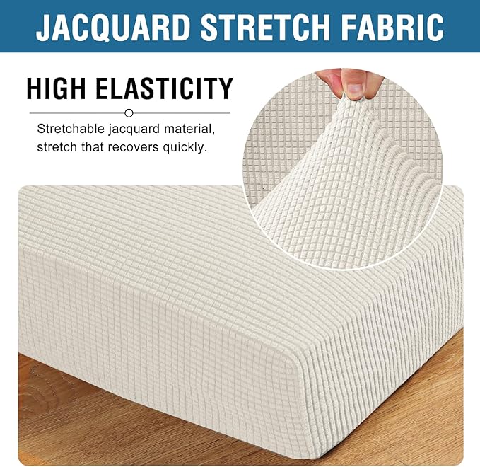 H.VERSAILTEX Super Stretch Individual Seat Cushion Covers Sofa Covers Couch Cushion Covers Slipcover Sets Thick Jacquard Textured Twill Fabric (1 Piece Loveseat Cushion Cover, Porcelain)
