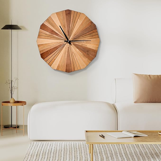 Parametric Verso Wood Wall Clock, 3D Birch Plywood Layered Acoustic Wooden Decorative Clock (Large)