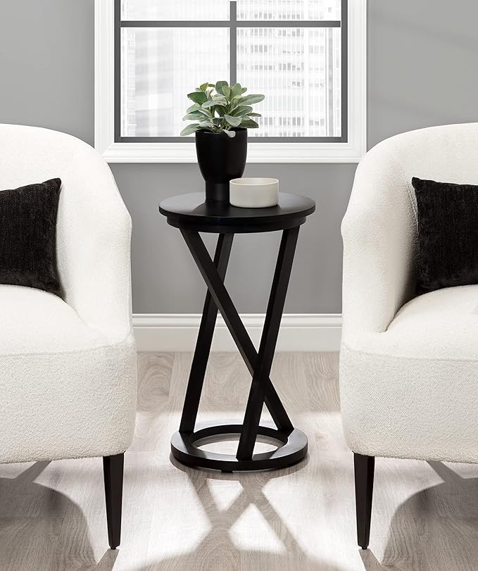 Kate and Laurel Aja Modern Side Table, 15 x 15 x 23, Black, Decorative Modern Geometric Wood Bedroom Nightstand Table with Round Tabletop and Unique Slanted Legs