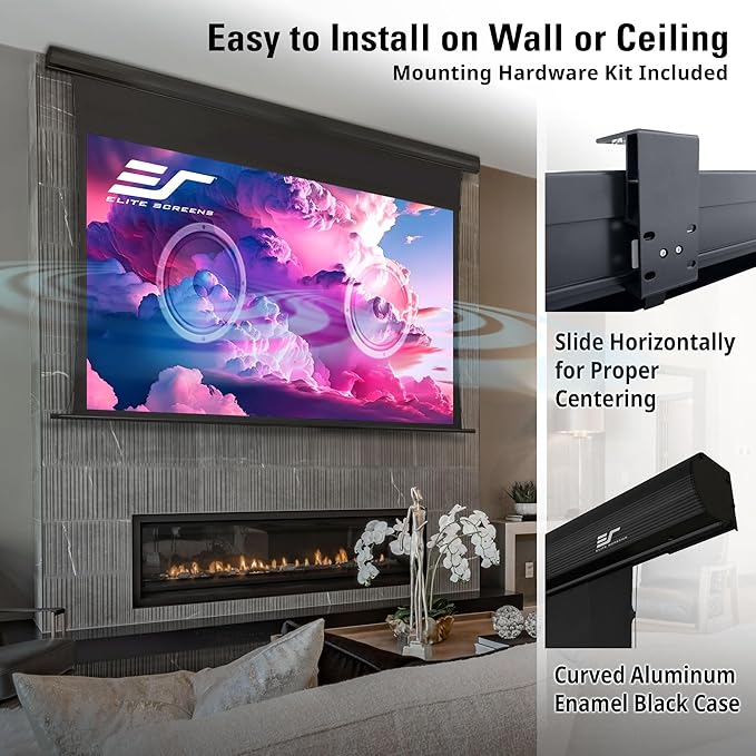 Elite Screens Saker Tab-Tension AcousticPro UHD Series, 150-INCH Diagonal 16:9, 4K/8K Ultra HD Electric Sound Transparent Perforated Weave Drop Down Front Projector Screen, SKT150UH2-E12-AUHD