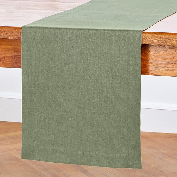 Solino Home Linen Table Runner 36 Inches - 100% Pure Linen Oil Green Table Runner 14 x 36 Inch Ideal for Dresser and Coffee Tables - Fall, Autumn, Thanksgiving - Fete