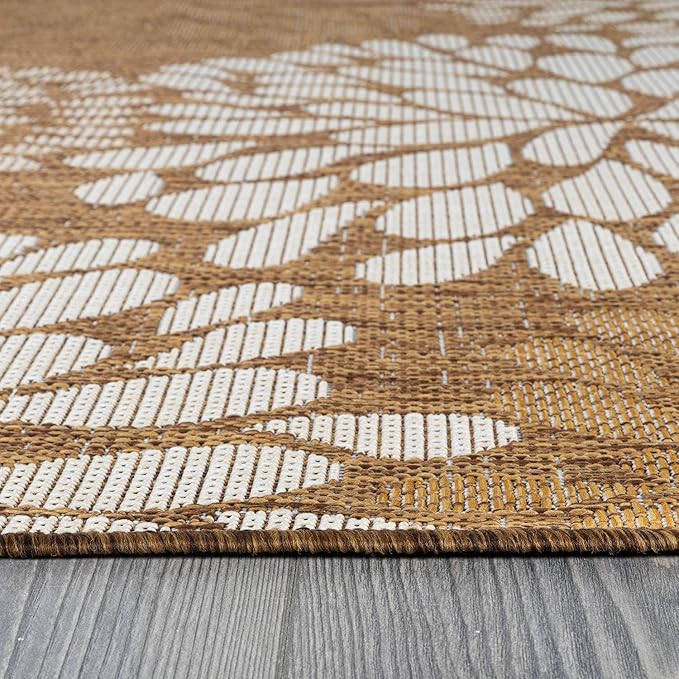 Beverly Rug Outdoor Rug 5x7 Modern Exotic Tropical Leaf Area Rugs for Indoor and Outdoor Patio Deck Porch Garden Water Resistant Washable Outside Carpet (5 x 7 Wooden)