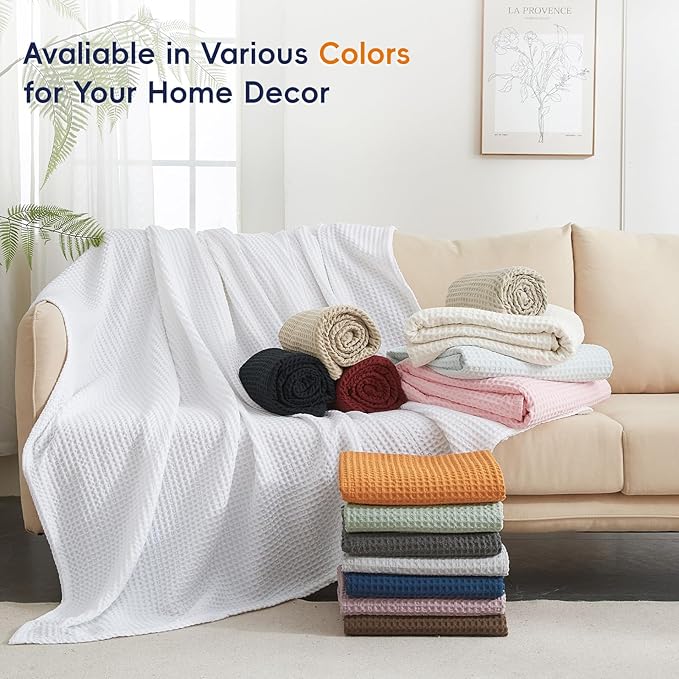 PHF Ultra Soft Waffle Weave Blanket Queen Size 90"x 90"- Washed Lightweight Breathable Cozy Woven Blanket for Bed - Aesthetic Decor for Couch Bedding Sofa Home Car - Light Grey