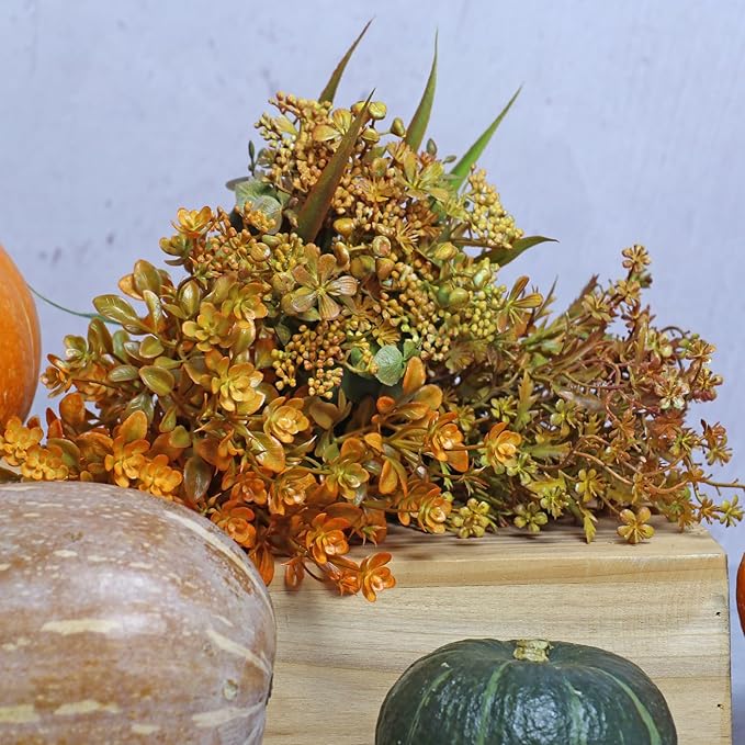 6 Bundles Artificial Fall Flowers, Autumn Decorations Leaves Greenery Shrubs for Thanksgiving Home Kitchen Room Farmhouse Floral Arrangements Indoor Outdoor Wedding Party Fireplace Fall Mixed Color