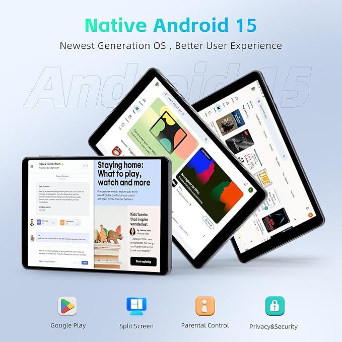 HAOVM 【2025 Android 15 Tablet M8 Tablet 8 inch，8 core CPU, 12GB+64GB，2TB Expandable, HD IPS Display, Wi-Fi 6, BT5.4, 5MP+8MP Camera, 5100mAh Large Battery, Widevine L1, Gray