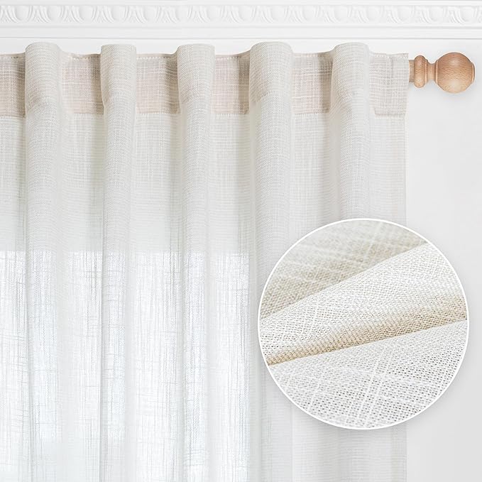 MYSKY HOME 90 Inch Curtains for Sliding Glass Door Windows, Living Room Decoration Cotton Drapes Soft Comfortable Touch Farmhouse Country Patio Treatment Set, 50" Width, Natural, 2 Panels