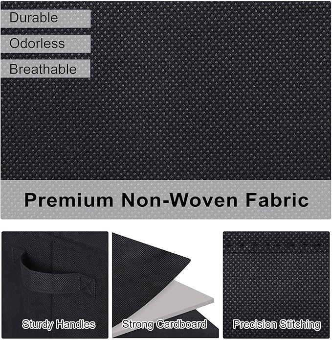 WUIKE Closet Storage Bins with Lids, Foldable Fabric Clothes Storage Bins for Organizing, Closet Organizer Boxes for Shelves, Black, Extra Large, 3-Pack