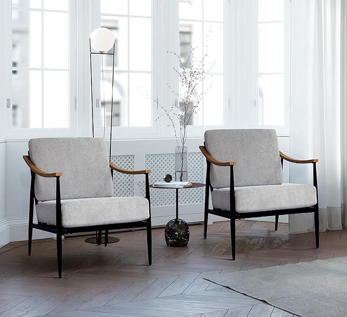 Modern Accent Chair for Living Room Bedroom Mid Century Arm Chair Upholstered Office Accent Chair Comfy Waiting Room Chair with Metal Frame, Grey