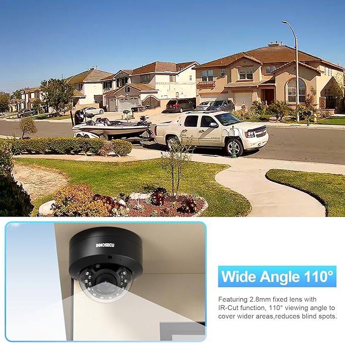 4MP IP PoE Camera, Vandal-Proof Dome Security Surveillance Camera, Built-in Mic, 2.8mm Lens Wide Angle 110°, Waterproof IP67, Human/Vehicle Detection, No PT Supported, IND4FR54A-B (Black)