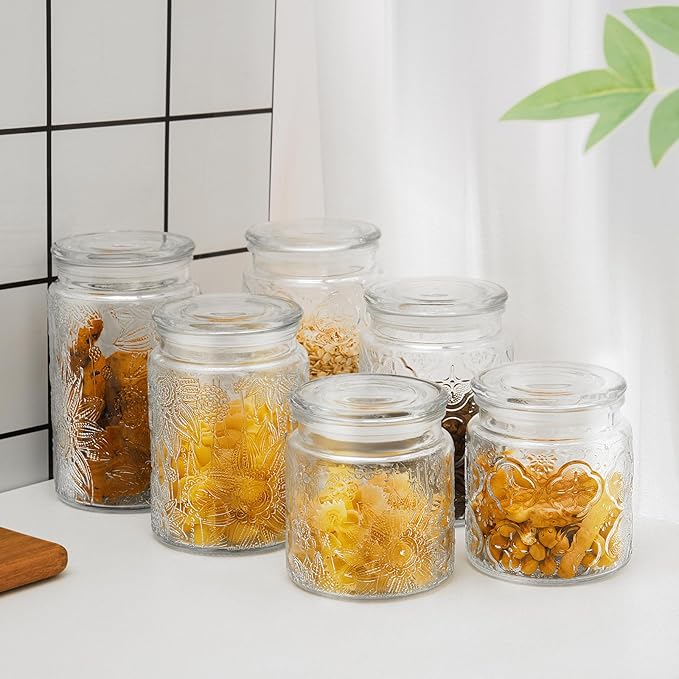 32oz Vintage Glass Jar With Lid, Glass Storage Containers, Airtight Kitchen Storage Containers For Sugar, Coffee, Tea, Spice, Flour, Candy Cookie, Pasta, Cereal, Cute Decorative Jars