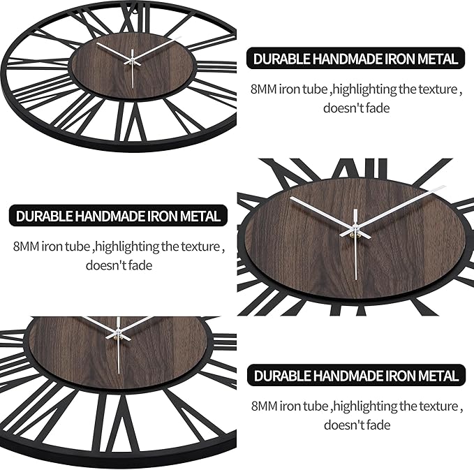 LEIKE Extra Large Wall Clocks,Silent Little Ticking,Battery Operated Vintage Round Modern Wood Wall Clock for Living Room, Bedroom,Farmhouse,Office Home Decor-32 Inch(Black-Roman Numerals)