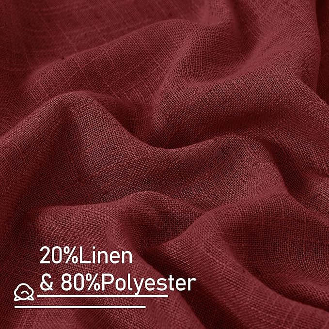 LAMIT 95 inch Linen Curtains for Living Room, Burgundy Red Bronze Grommet Christmas Panels Light Filtering Semi Sheer Drapes for Bedroom/Dining Hall, 2 Panels Set, 52 x 95 Inch
