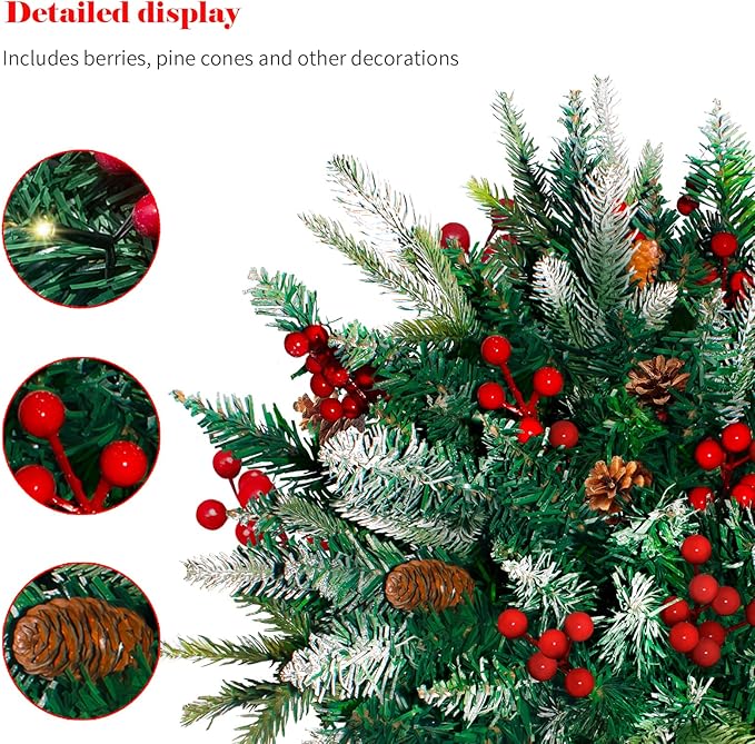 2 Pack Lighted Artificial Christmas Urn Filler, Battery Operated Pre-lit Xmas Pine Trees, Tripod Stake and 60 LED Lights, Holiday Porch Decorations for Porch, Yard, Garden, Flower Beds（Warm White）