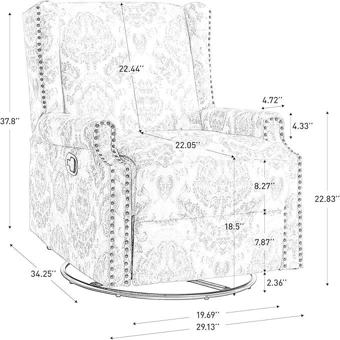 UIXE Swivel Rocker Manual Recliner Chair, Wingback Swivel Glider Fabric Nursery Reclining Sofa Chair, High Back Upholstered Arm Chair for Living Room Bedroom - Beige Floral