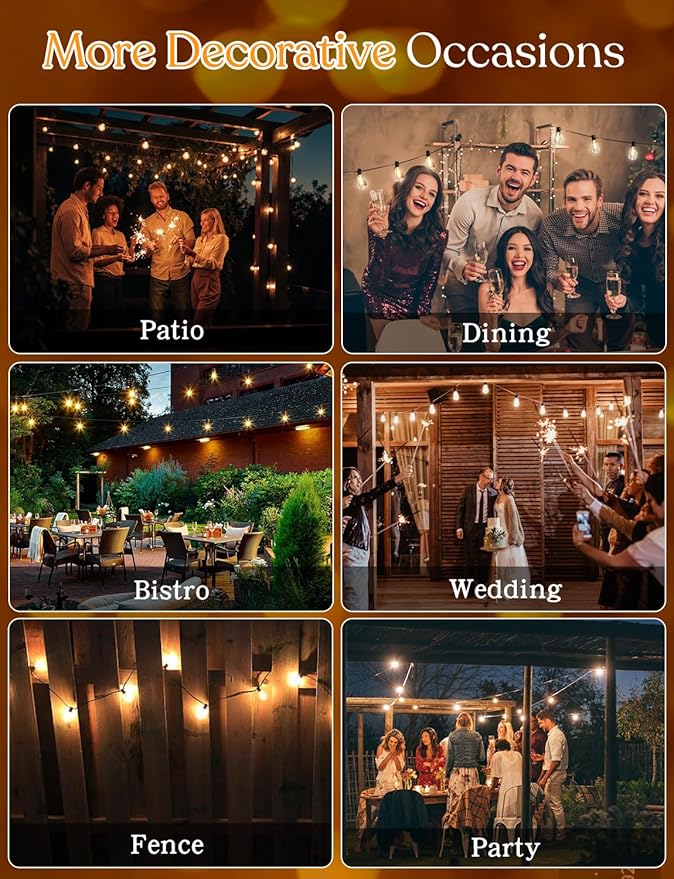 200FT Outdoor Lights for Patio – Dimmable String Lights for Outside with Remote – LED Hanging Lihgts Waterproof Shatterproof ST38 Edison Bulbs for Backyard Cafe Bistro Porch Christmas Party
