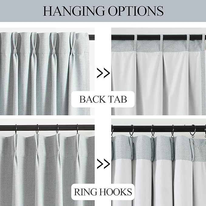 Vision Home Blue Fog Pinch Pleated Full Blackout Curtains Linen Blended Room Darkening Window Curtains 84 inch for Living Room Bedroom Thermal Insulated Pinch Pleat Drapes with Hooks 1 Panel 60"Wx84"L
