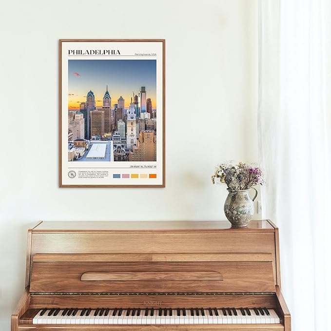 StudioUBILA Philadelphia Wall Art Poster, Decorative Cityscape Landscape Art Prints, Home Decor Wall Art Print for Bedroom Living Room Kitchen Decorations, Unframed