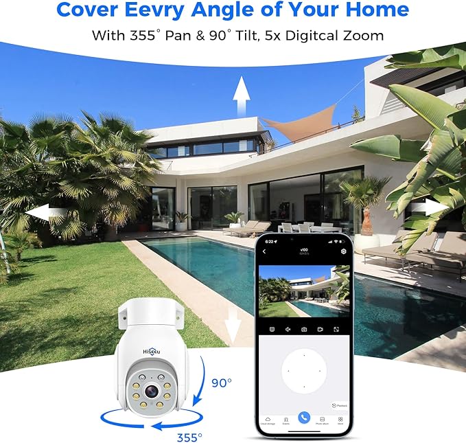 Hiseeu Security Camera Wireless Outdoor, 3MP Color Night Vision WiFi Home Video Surveillance Pan&Tilt 360° with Motion Detection,Siren/Motion/Light Alarm,2-Way Audio,IP66 Weatherproof,Work with Alexa