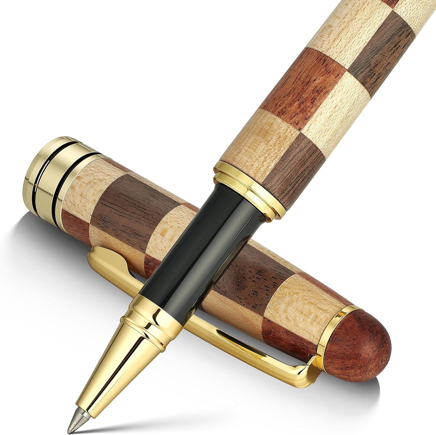 BEILUNER Luxury Wood Ballpoint Pen Writing Set, Chess Style - Elegant Fancy Nice Gift Pen Set for Signature Executive Business Office Supplies - Gift Boxed with Extra Refills (Black)