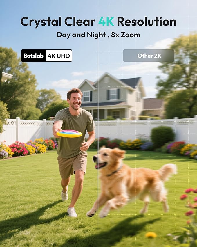 BOTSLAB Security Cameras Wireless Outdoor, 4 Cam-Kit, 4K Color Night Vision, Solar Security Camera System with 360° PT, No Monthly Fee,32GB Local Storage Base Station,AI Recognition,DIY Installation