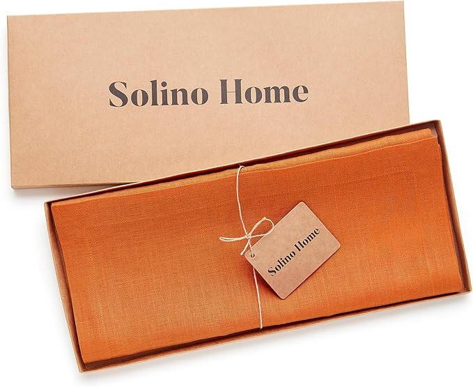 Solino Home Linen Table Runner 72 Inches Long - 100% Pure Linen Persimmon Orange Dining Table Runner 14 x 72 Inch for Fall, Autumn, Halloween, Thanksgiving - Fete