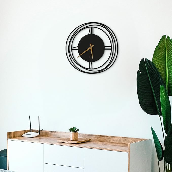Circular Harmony Wall Clock – 28 Inch XL, Ultra-Quiet Quartz, Black Metal Statement Minimalist Clock for Loft, Hallway, Living Room