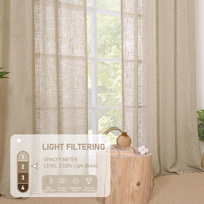 LAMIT Linen Blended Curtains for Bedroom, Linen Textured Light Filtering Drapes Bronze Grommet Boho Burlap Panels for Farmhouse/Living Room, 2 Panels, 38 x 84 Inch, Brown