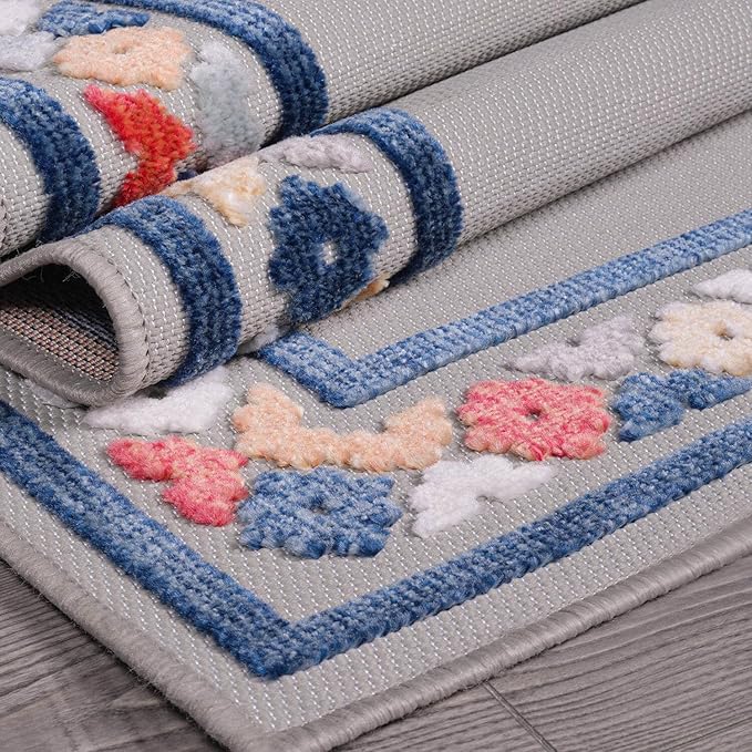 Beverly Rug Outdoor Rug 6x9 Modern Bordered Area Rugs for Indoor and Outdoor Patio Easy to Clean Non Shedding Living Room Porch Garden Washable Outside Carpet (6 x 9 Gray)
