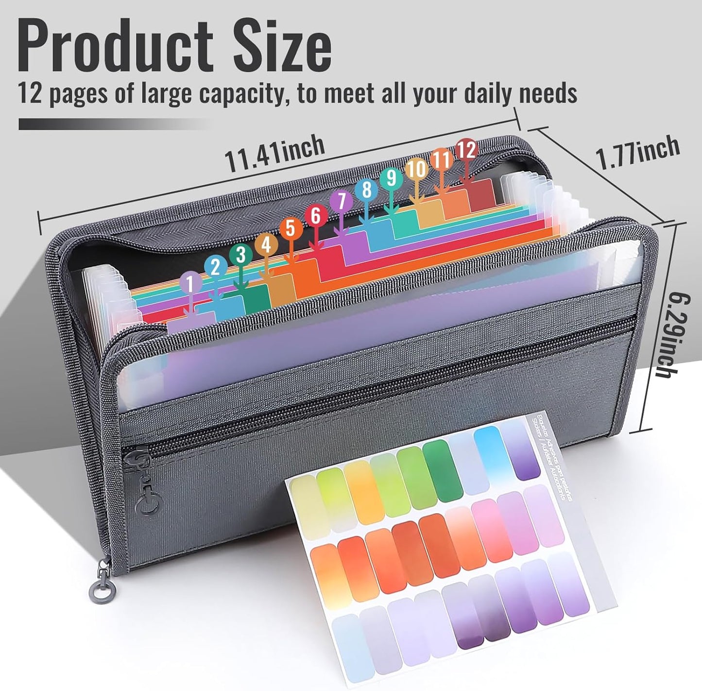 Small Accordion File Organizer with Safe Zipper, 13 Pocket Expanding File Folder with Front Pencil Pouch, Wallet for Coupon,Receipt,Bills,Cash, School Office Supplies, A6 Size
