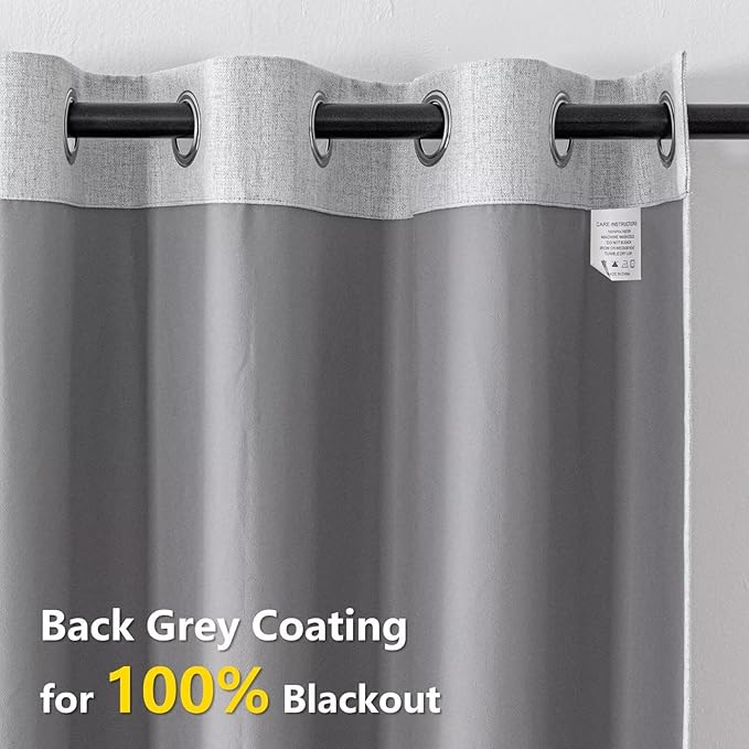 Blackout Curtains 90 Inch Length 2 Panels Set, 100% Black Out Textured Thermal Curtains, Grommet Light Blocking Drapes for Living Room Bedroom Luxury Decor(52W × 90L inch, Greyish White)